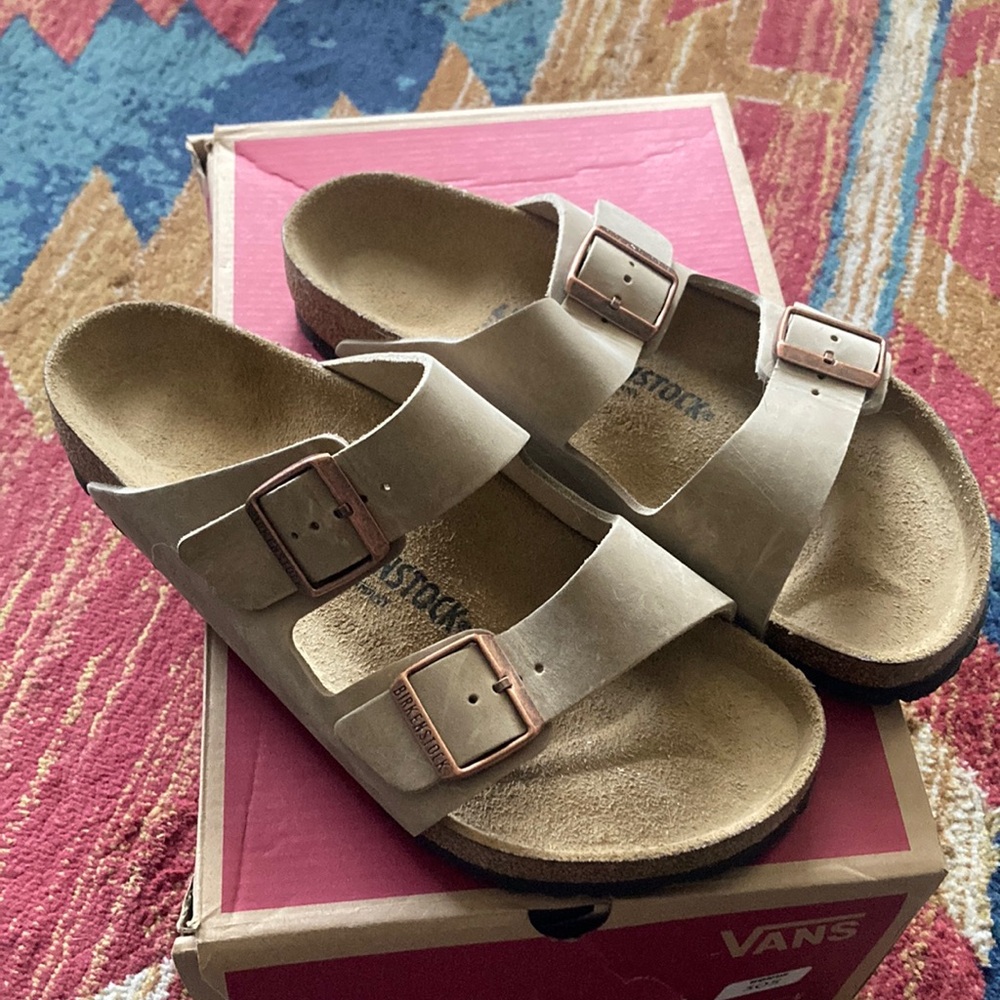 Birkenstock Suede Arizona Sandals - Taupe, Size 42